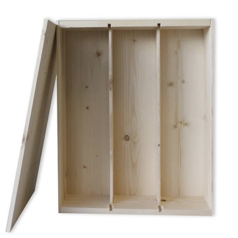CAJA DE MADERA PARA VINO DE 3 COMPARTIMENTOS (tapa suelta)